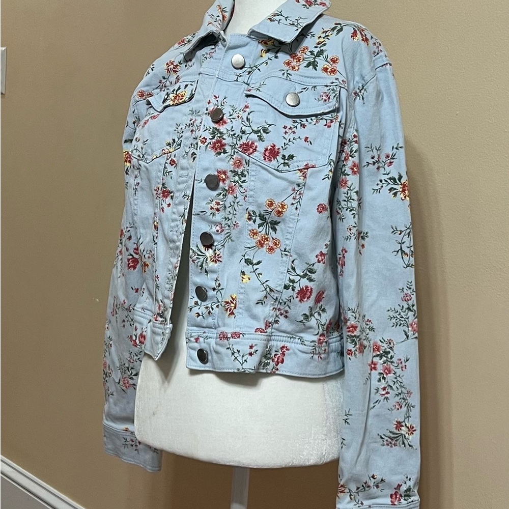 Floral Light Blue Jean Jacket